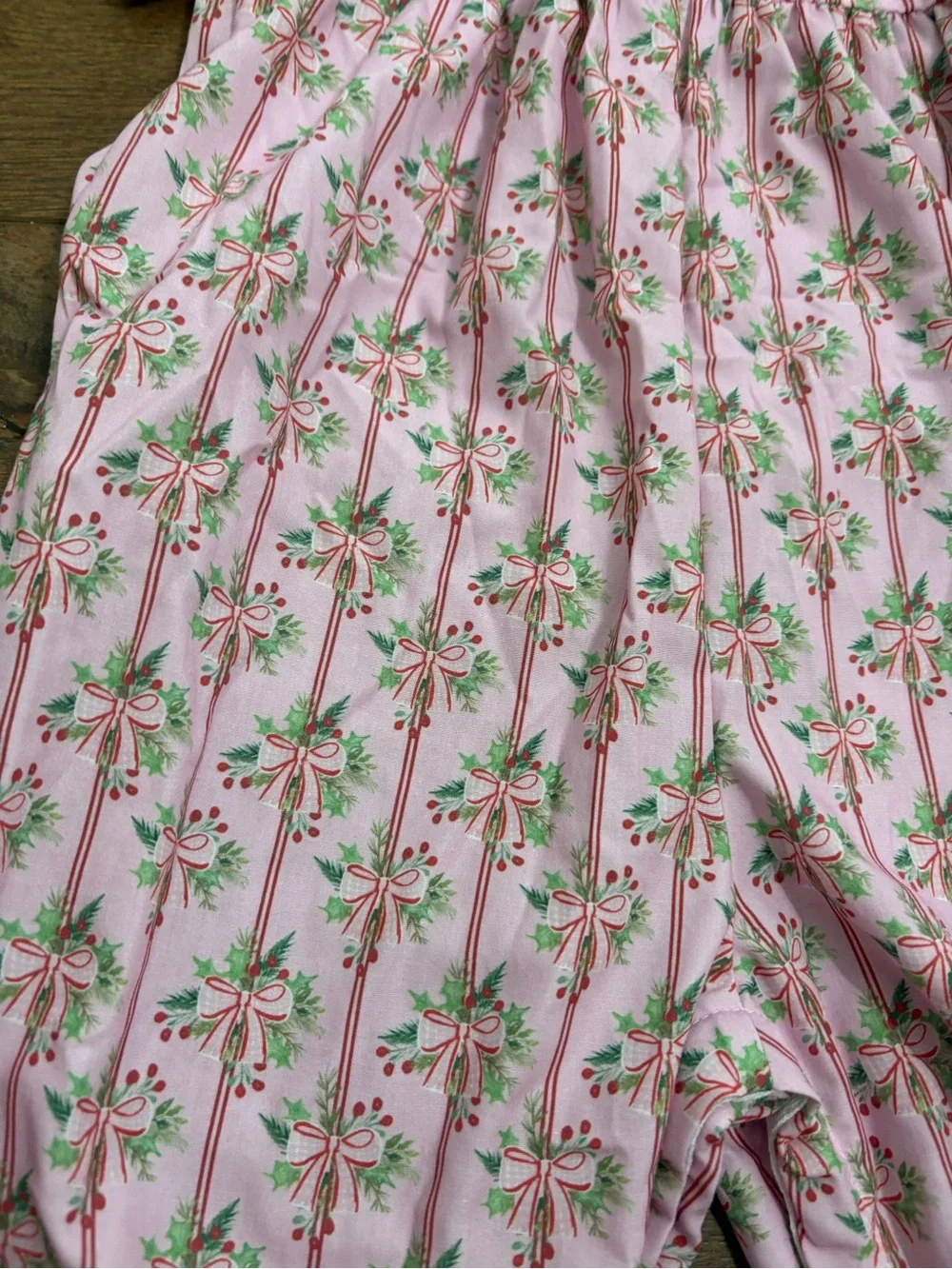 James & Lottie Christmas Bubble Romper Pink Holly Bows Red Cord Collar 18M